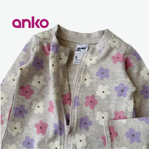 ANKO BABY GIRL ONESIE GREY WITH PASTE PRINT FLOWERS