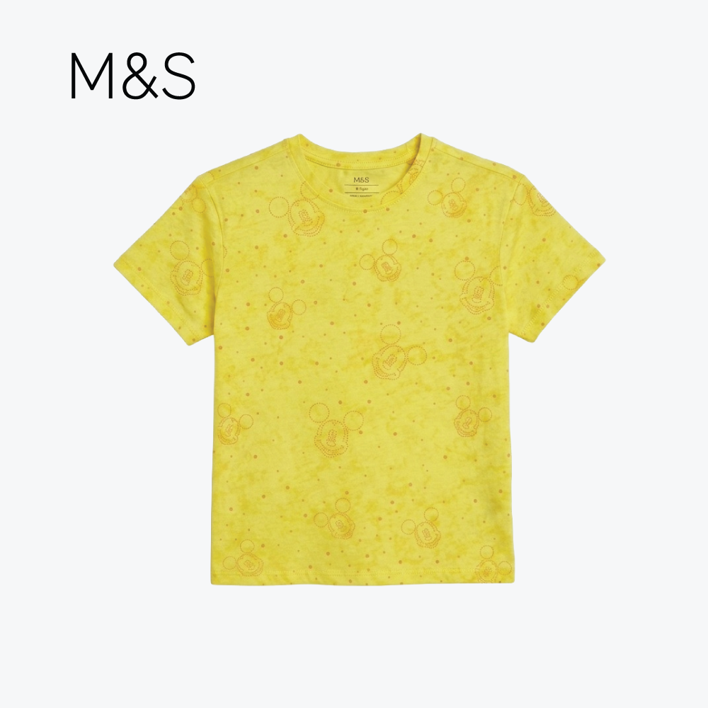 M&S T-SHIRT YELLOW TEXTURED WITH MICKEY MOUSE