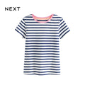NEXT T-SHIRT BLUE STRIPES PINK NECKLINE