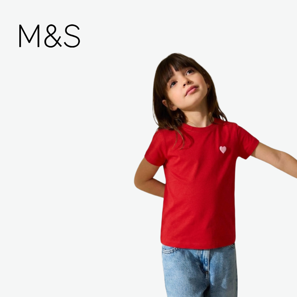 M&S T-SHIRT RED WITH PINK HEART