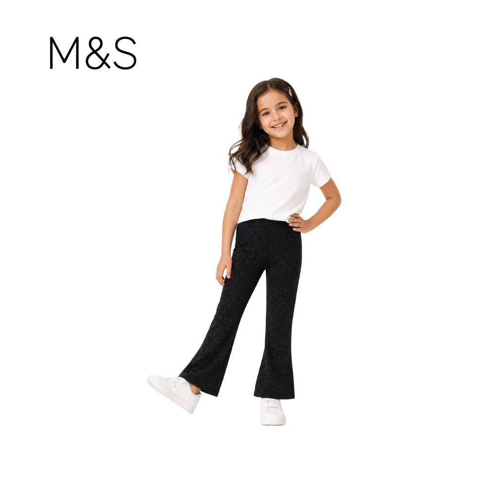 M&S PANTS BLACK FLARED GLITTER