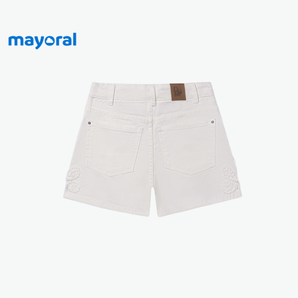 DENIM SHORTS WHITE WITH FLORAL EMBROIDERY