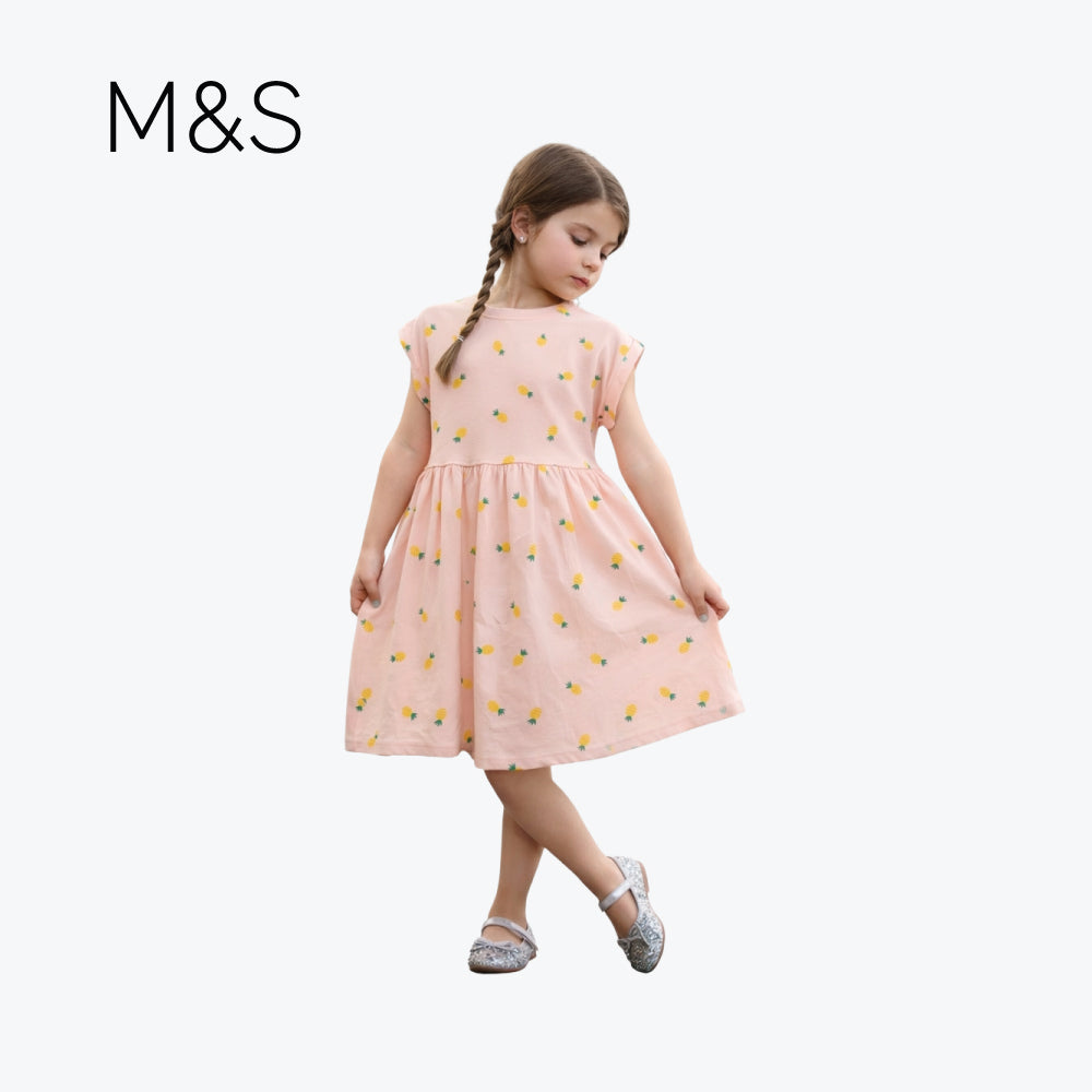 M&S FROCK PINK WITH PINEAPPLE PRINT