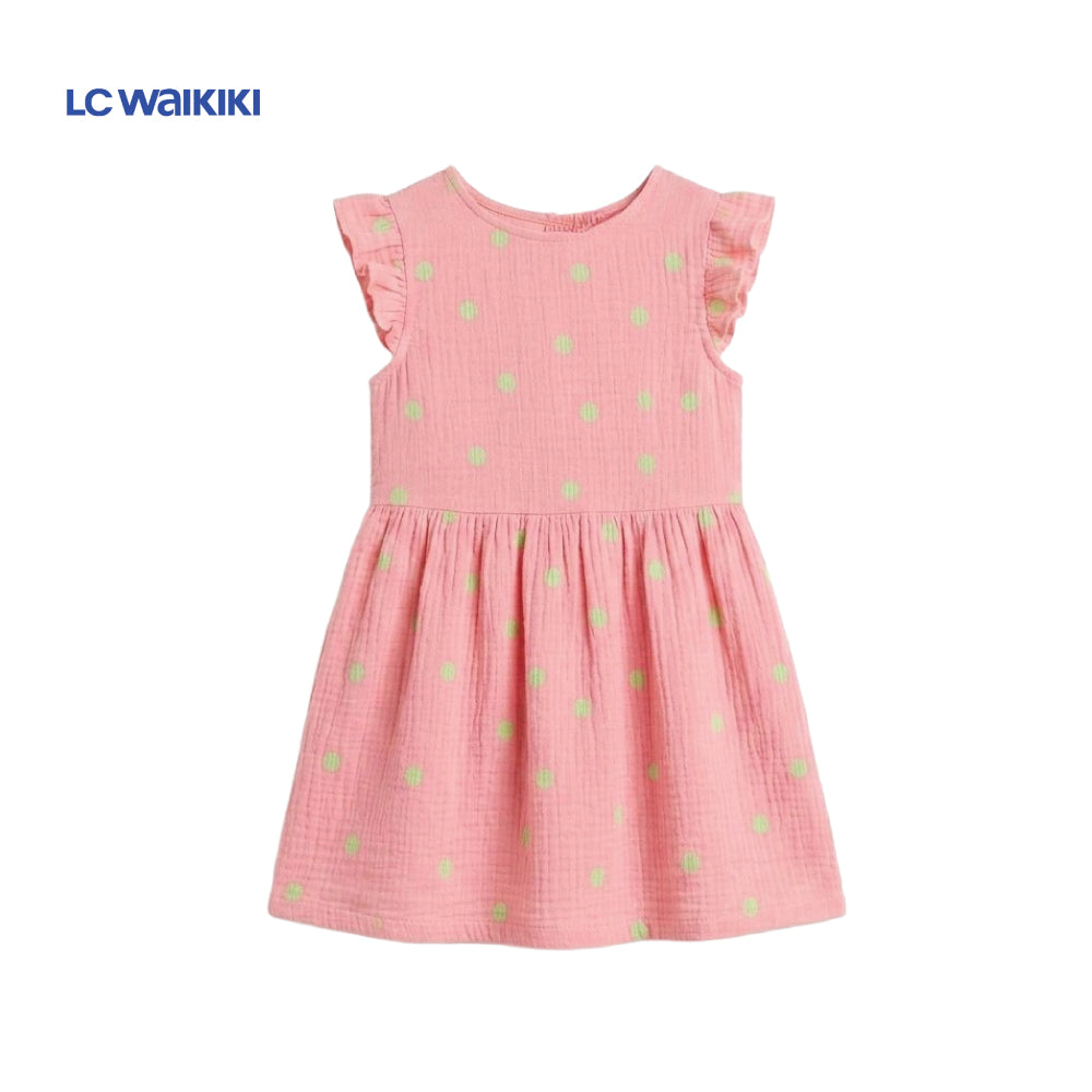 L.C. WAIKIKI FROCK NEON PINK WITH GREEN LEAVES