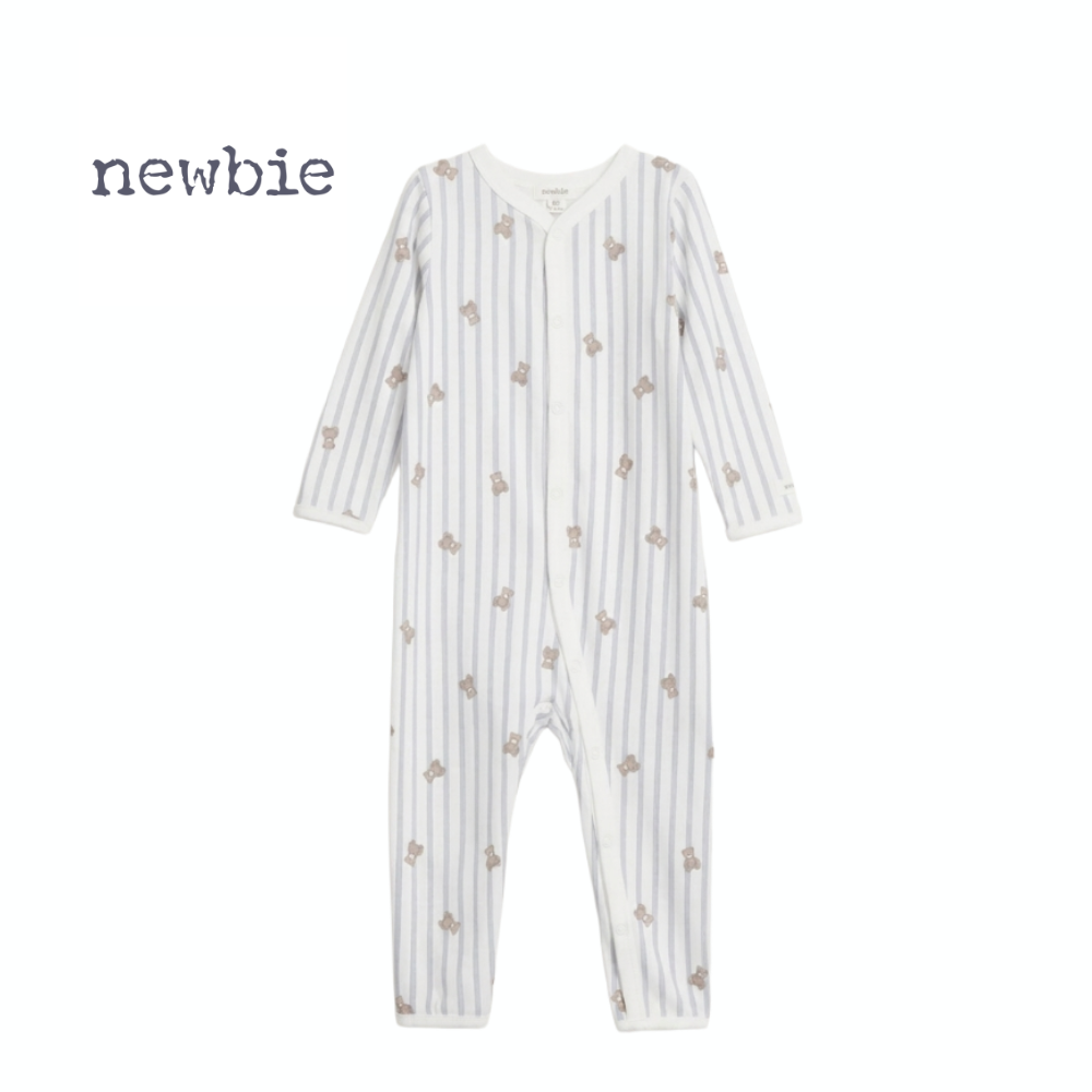 NEWBIE FULL LENGTH ONESIE STRIPES WITH TEDDY BEAR