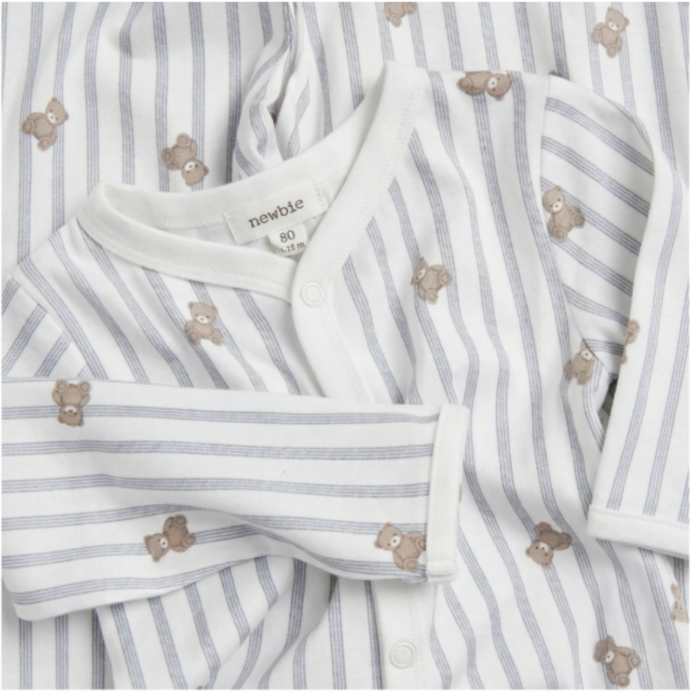 NEWBIE FULL LENGTH ONESIE STRIPES WITH TEDDY BEAR