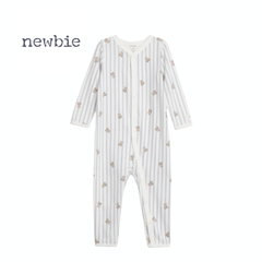 NEWBIE FULL LENGTH ONESIE STRIPES WITH TEDDY BEAR