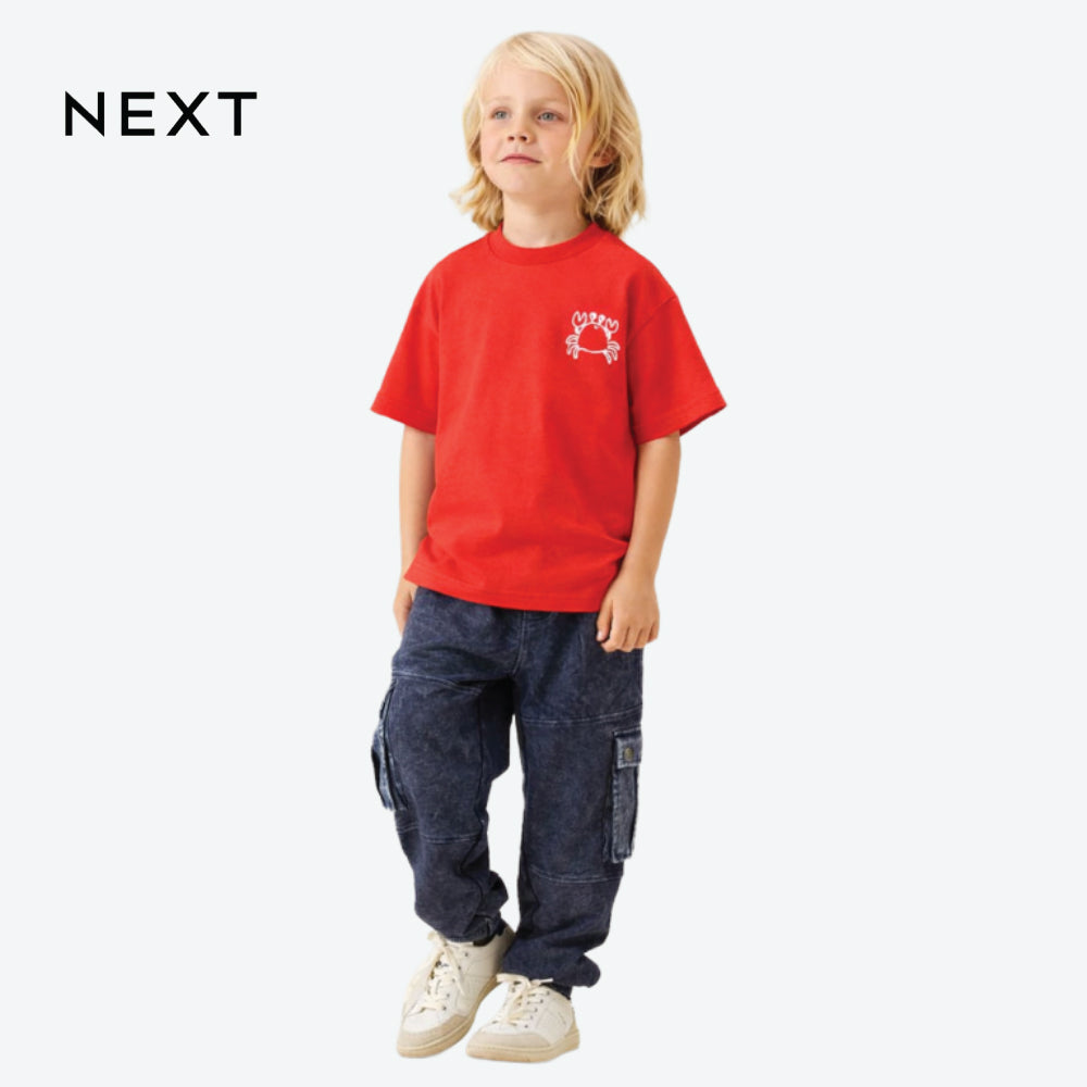 T-SHIRT TOMATO RED WITH WHITE CRAB