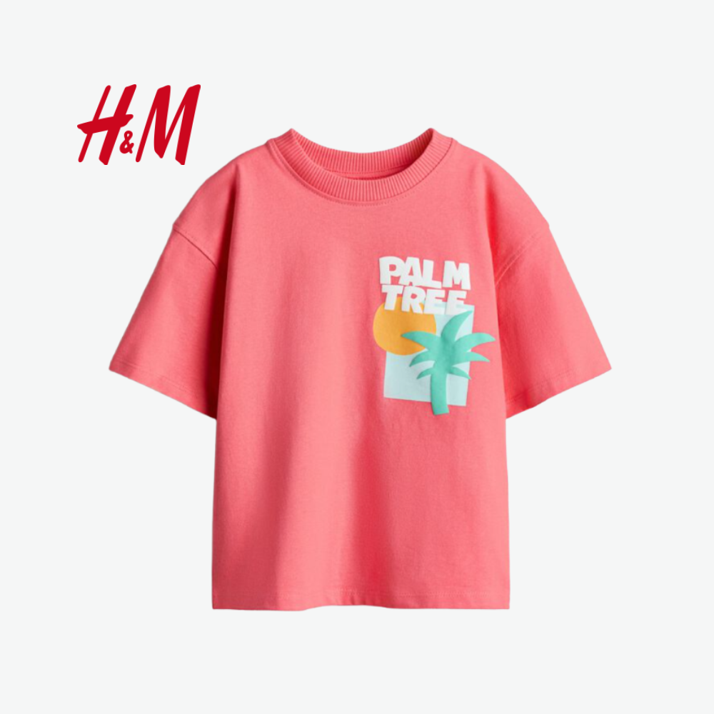 H&M SALMON PINK T-SHIRT PALM TREES