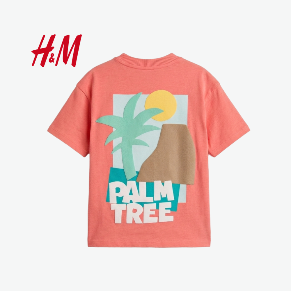 H&M SALMON PINK T-SHIRT PALM TREES