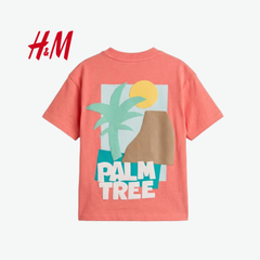 H&M SALMON PINK T-SHIRT PALM TREES