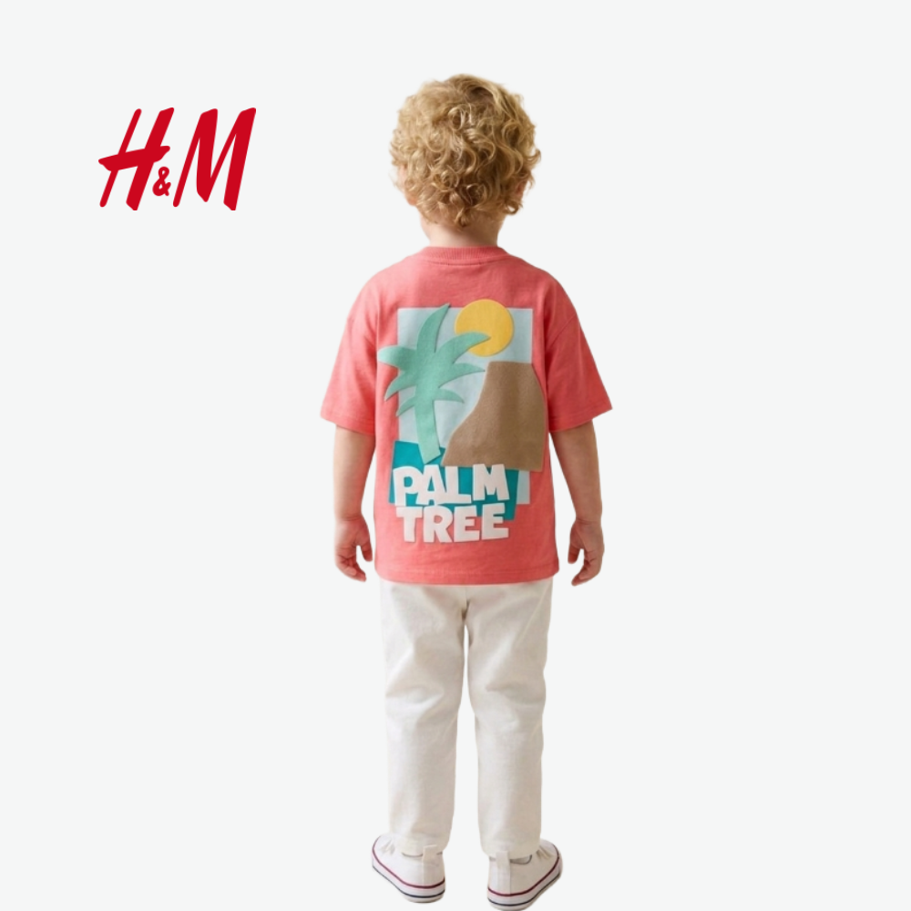 H&M SALMON PINK T-SHIRT PALM TREES