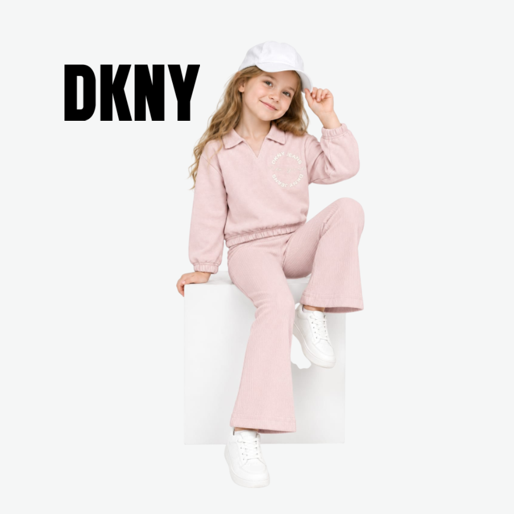 DKNY LIGHT PINK POLO AND RIBBED PANTS SET