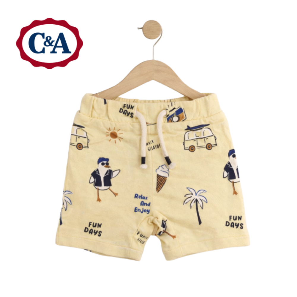 Lemon Yellow Shorts With Graphic Print